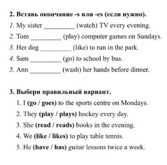 2. Вставь окончание -s или -es (если нужно).