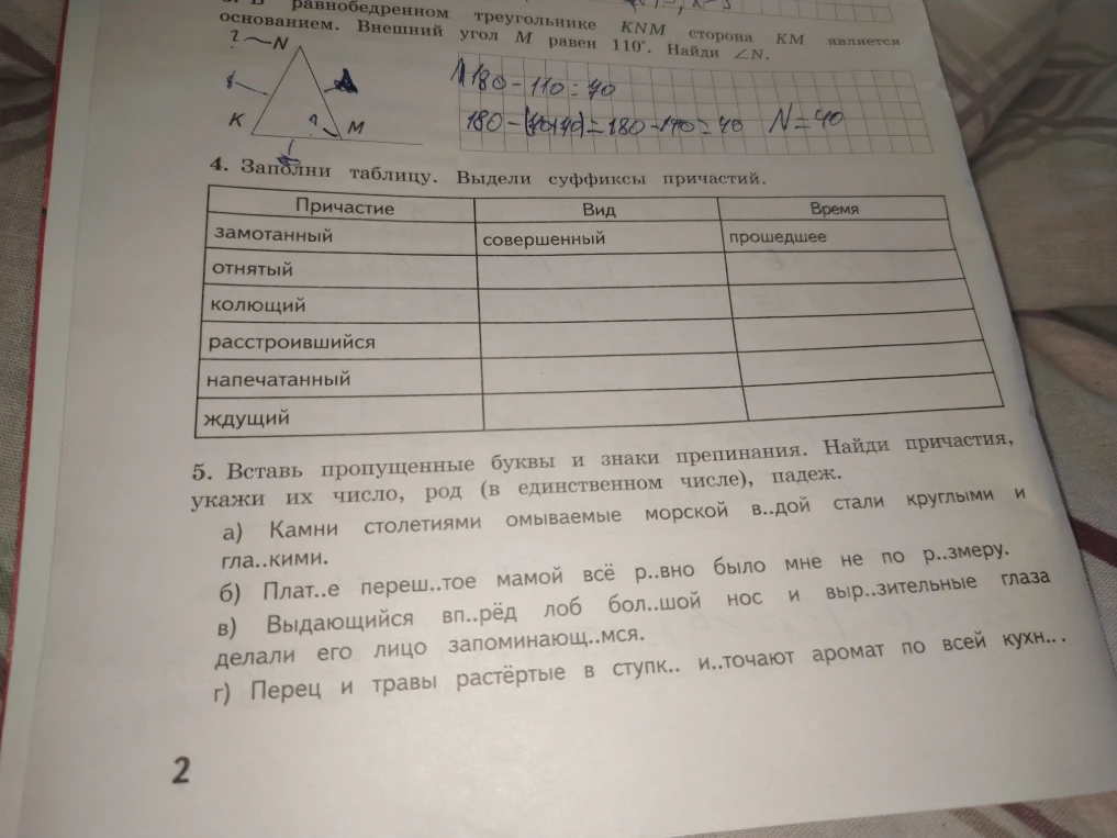 Заполни таблицу. Выдели суффиксы причастий.