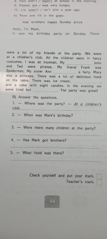 Read and fill in the gaps.