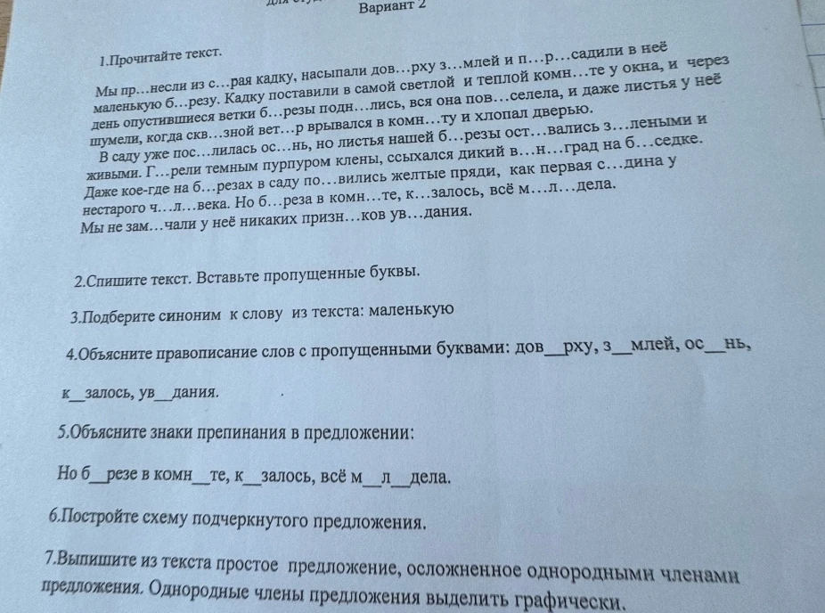 Спишите текст. Вставьте пропущенные буквы.