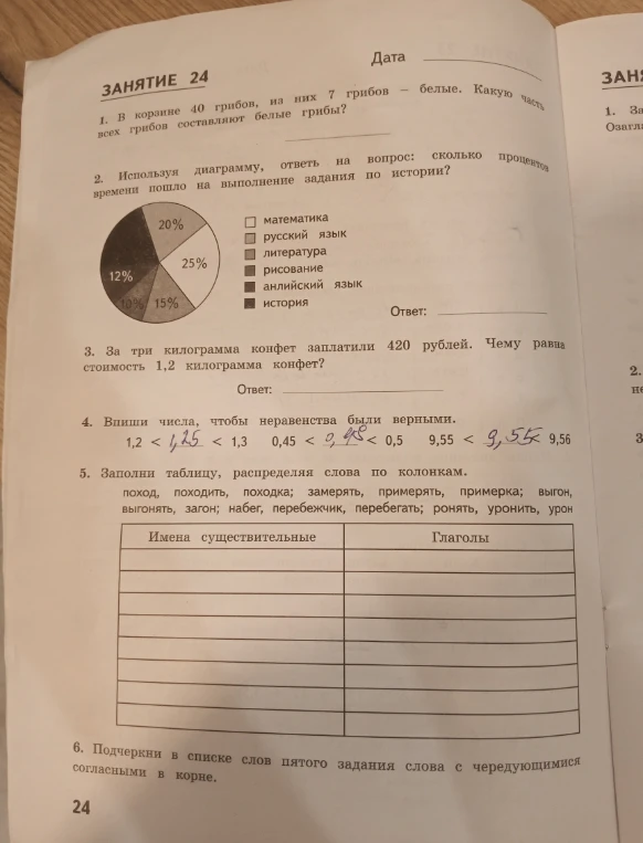 1. В корзине 40 грибов, из них 7 грибов — белые. Какую часть всех грибов составляют белые грибы?