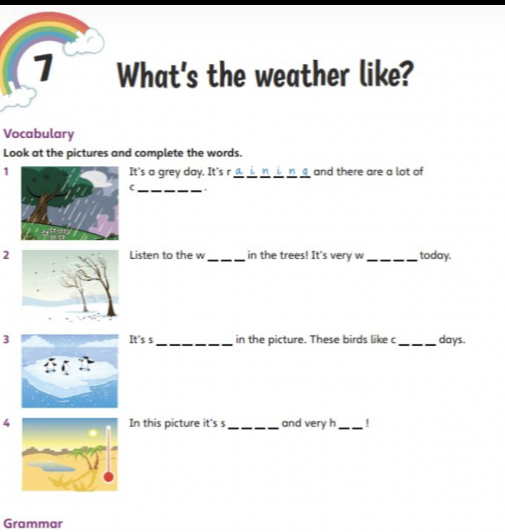 Look at the pictures and complete the words.