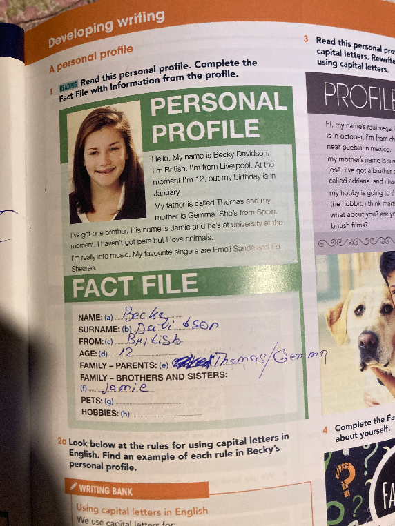 Read this personal profile. Complete the Fact File with information from the profile.