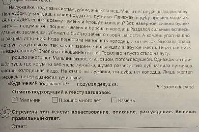 Прочитай текст. Отметь подходящий к тексту заголовок.