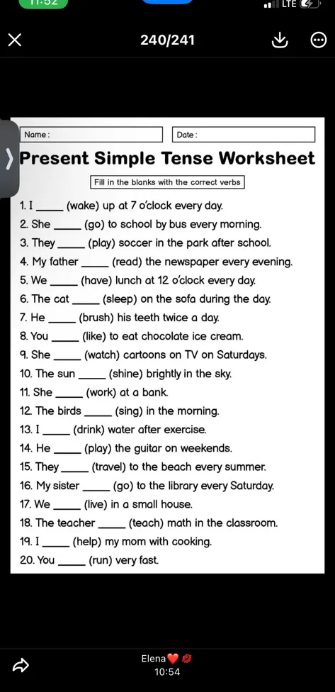 Present Simple Tense Worksheet