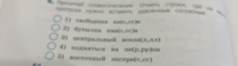 Прочитай словосочетания. Отметь строки, где на месте пропуска нужно вставить удвоенные согласные