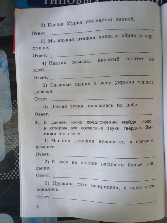 В данном ниже предложении найди слово, в котором все согласные звуки твёрдые. Выпиши это слово.