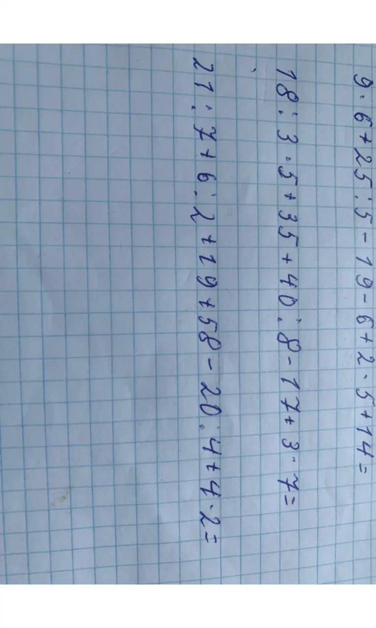 9 * 6 + 25 : 5 - 19 - 6 + 2 * 5 + 14 =
