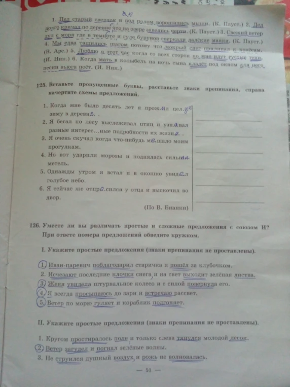 Вставьте пропущенные буквы, расставьте знаки препинания, справа начертите схемы предложений.