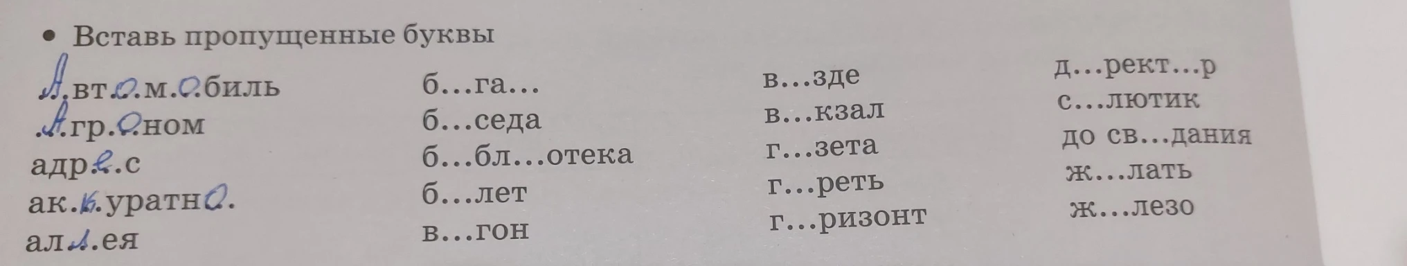 Вставь пропущенные буквы