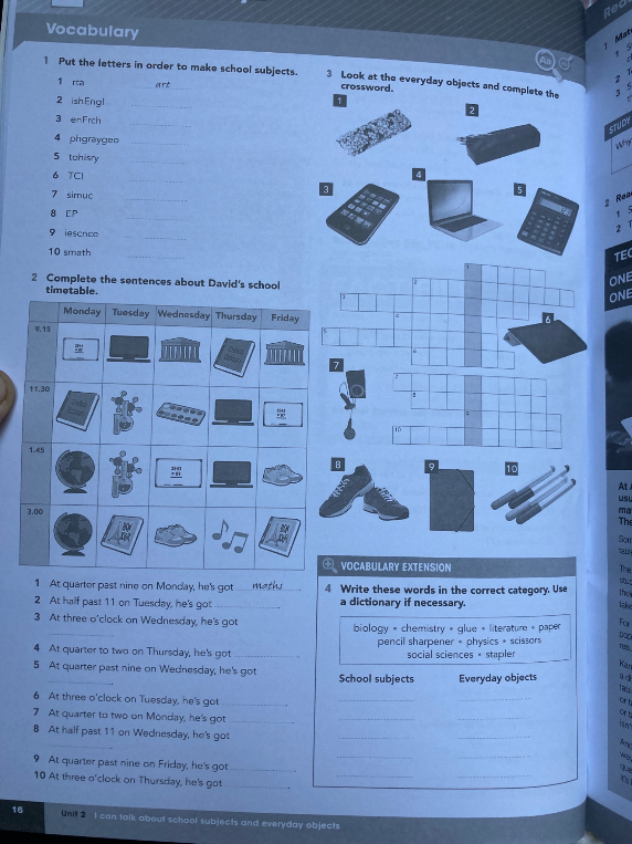 Put the letters in order to make school subjects.