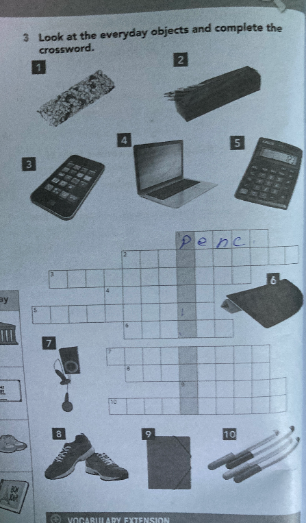 Look at the everyday objects and complete the crossword.