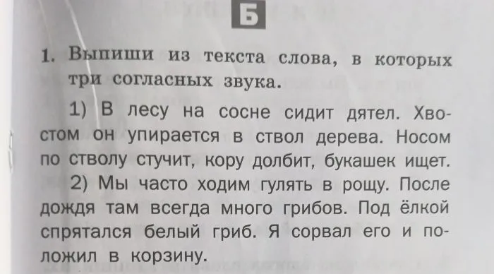 Выпиши из текста слова, в которых три согласных звука.