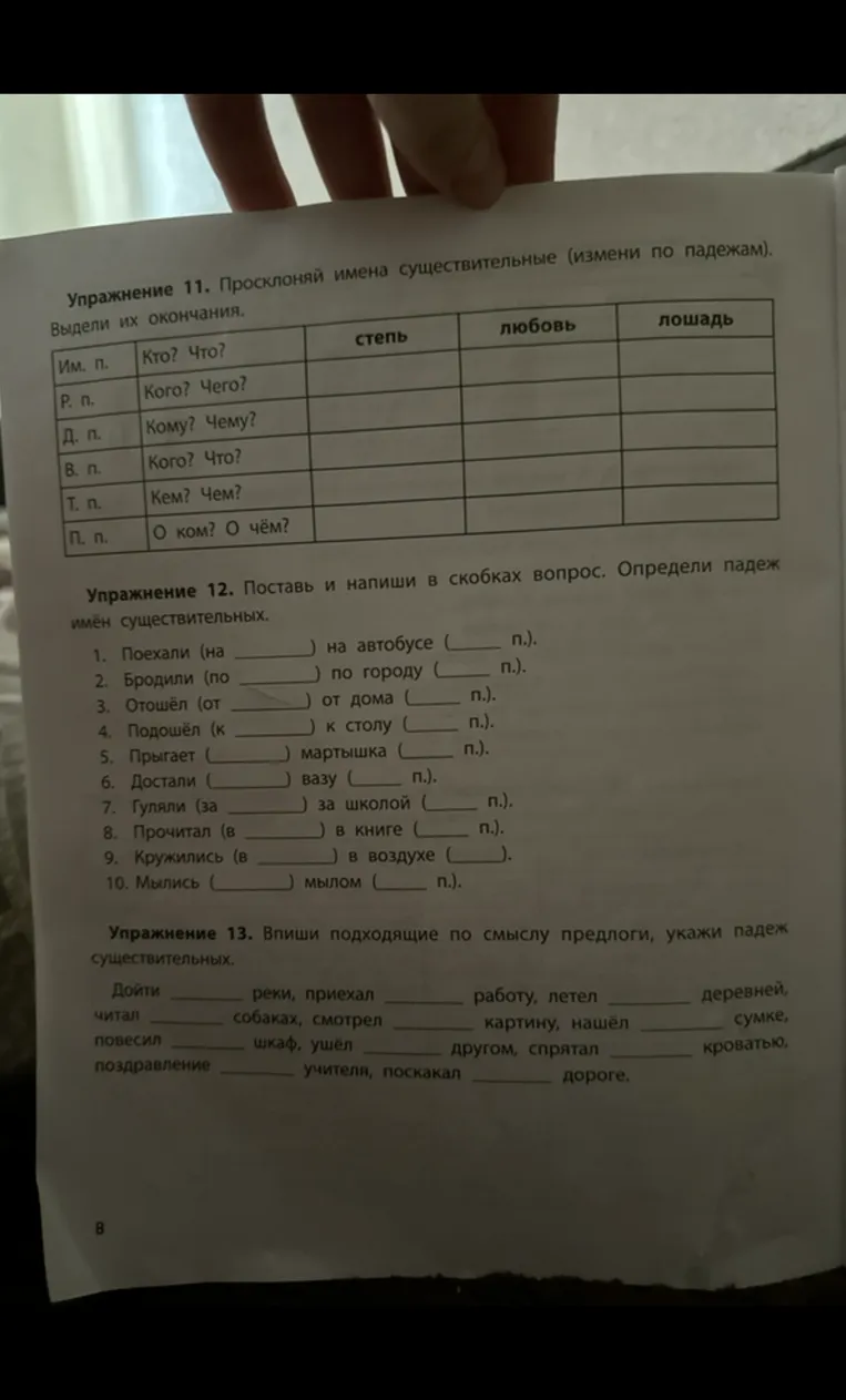 Упражнение 11. Просклоняй имена существительные (измени по падежам).