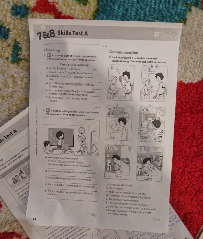 3 Look at pictures 1-5. Match them with sentences a-g. There are two extra sentences.