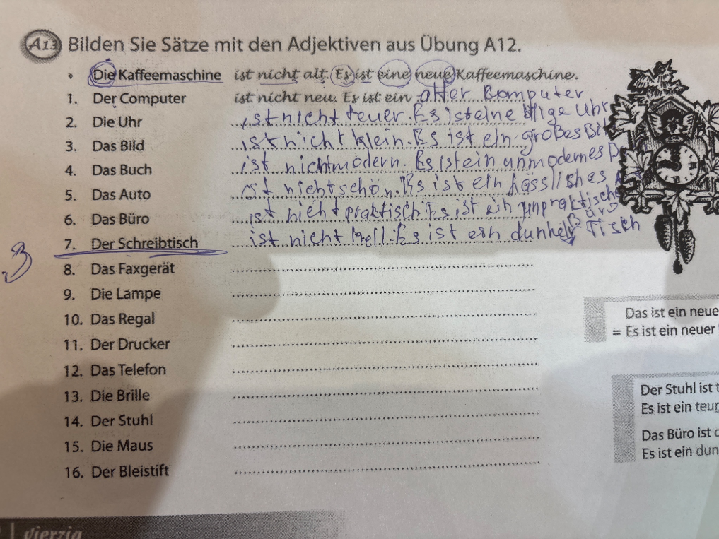 Bilden Sie Sätze mit den Adjektiven aus Übung A12.