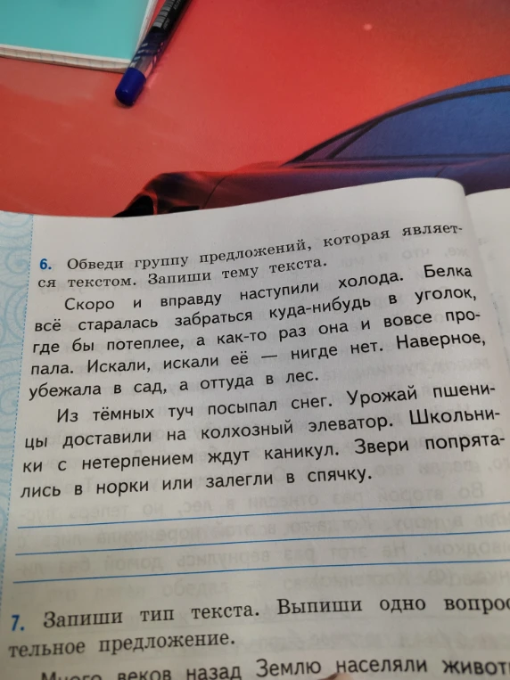 Обведи группу предложений, которая является текстом. Запиши тему текста.