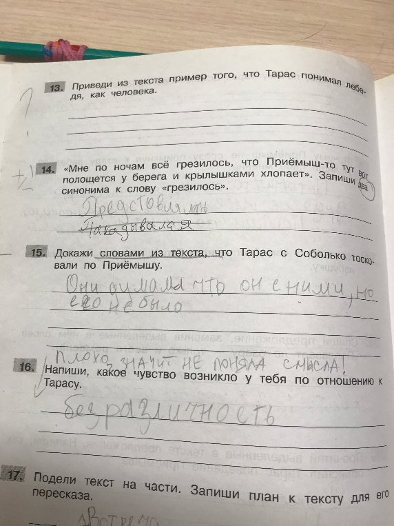 Приведи из текста пример того, что Тарас понимал лебедя, как человека.