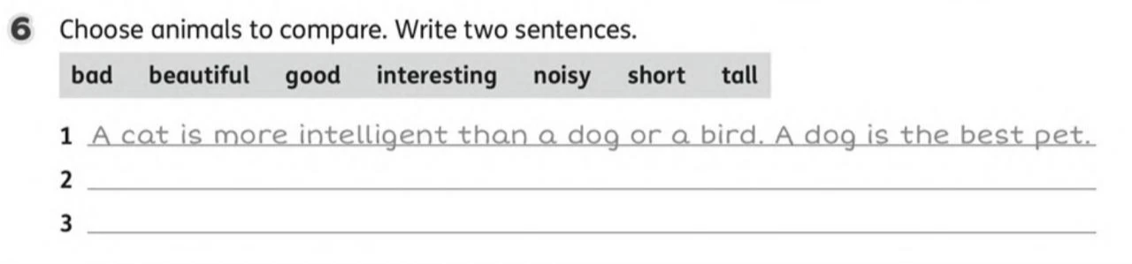 Choose animals to compare. Write two sentences.
