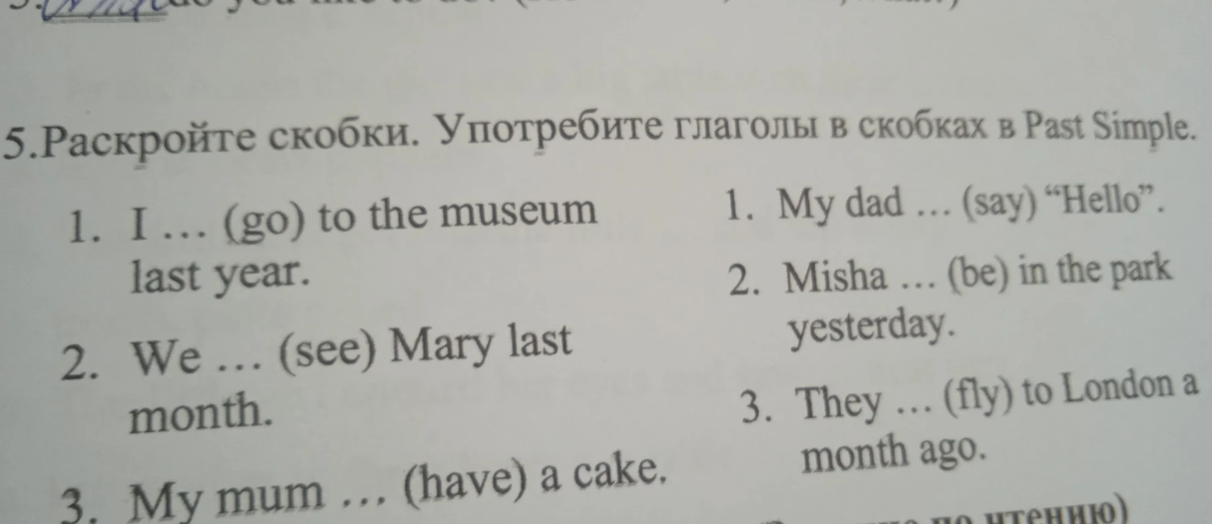 5.Раскройте скобки. Употребите глаголы в скобках в Past Simple.