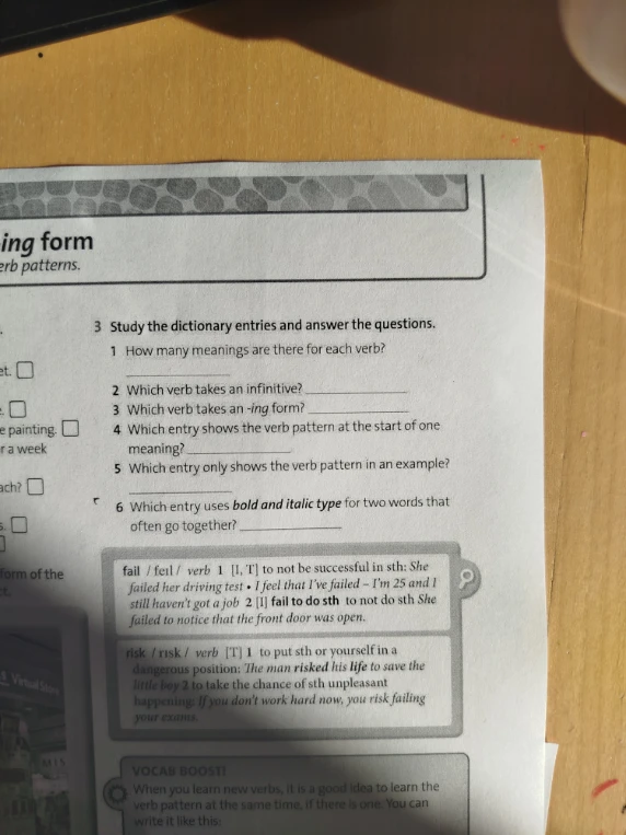 Study the dictionary entries and answer the questions.