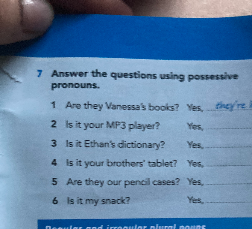 Answer the questions using possessive pronouns.