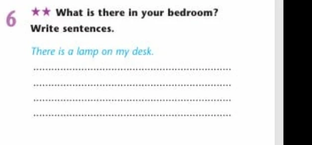 What is there in your bedroom? Write sentences.