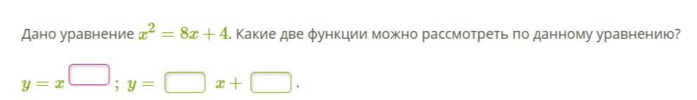 Дано уравнение x^2 = 8x + 4. Какие две функции можно рассмотреть по данному уравнению?