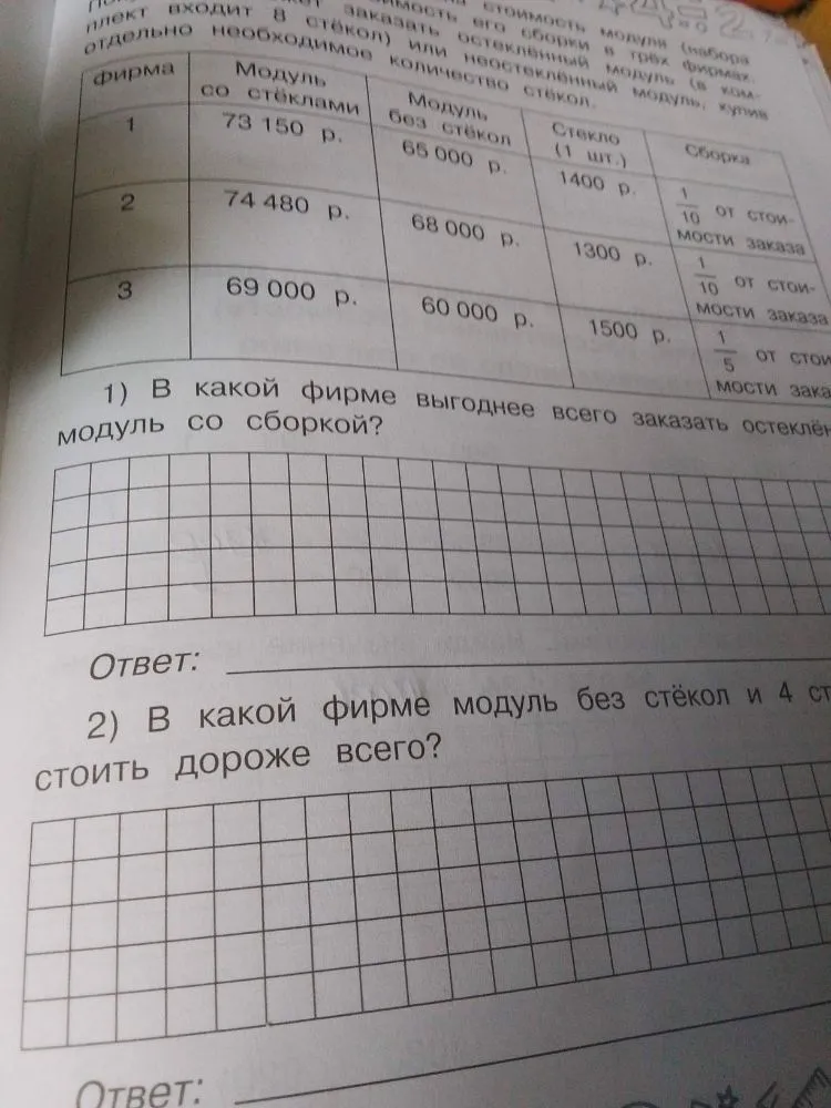 1) В какой фирме выгоднее всего заказать остеклённый модуль со сборкой?