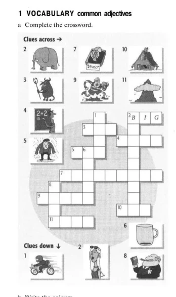 1 VOCABULARY common adjectives a Complete the crossword.