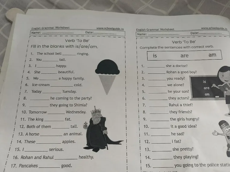 Verb 'To Be' Fill in the blanks with is/are/am.