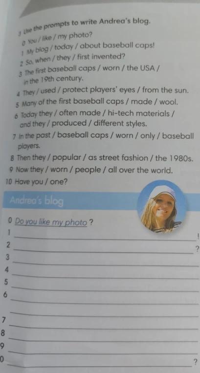Use the prompts to write Andrea's blog.