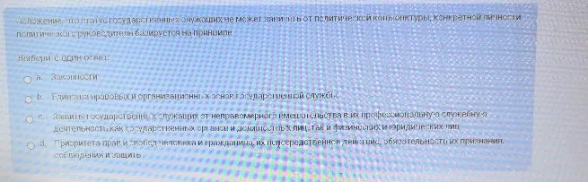 Положение, что статус государственных служащих не может зависеть от политической конъюнктуры, конкретной личности политического руководителя базируется на принципе