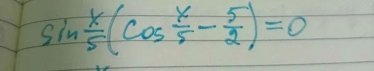 sin(x/5)(cos(x/5) - 5/2) = 0