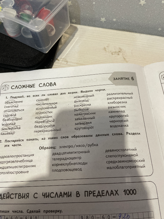 Подумай, во всех ли словах два корня. Выдели корни.