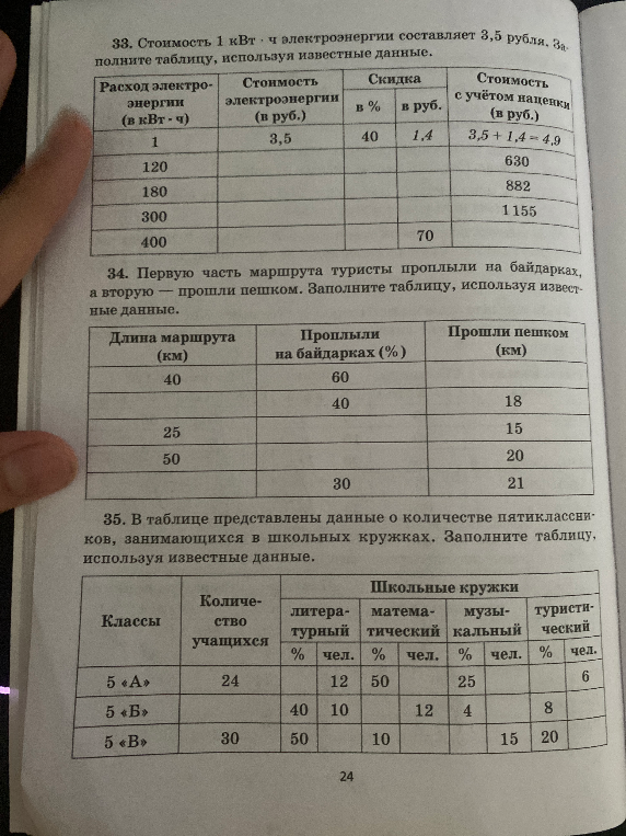 33. Стоимость 1 кВт · ч электроэнергии составляет 3,5 рубля. Заполните таблицу, используя известные данные.