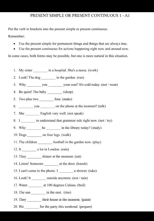 Put the verb in brackets into the present simple or present continuous.