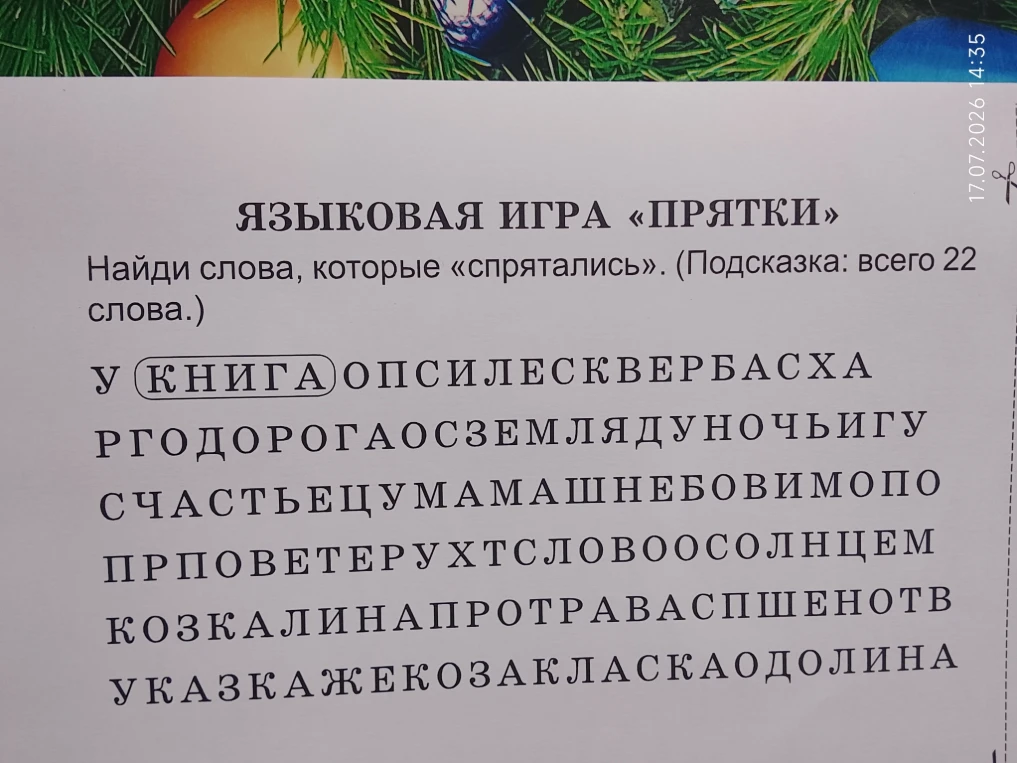 ЯЗЫКОВАЯ ИГРА «ПРЯТКИ» Найди слова, которые «спрятались». (Подсказка: всего 22 слова.)