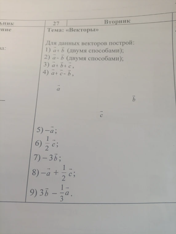 Для данных векторов построй: 1) а + b (двумя способами);