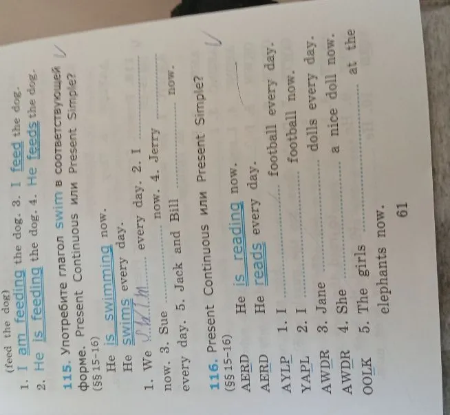 115. Употребите глагол swim в соответствующей форме. Present Continuous или Present Simple?