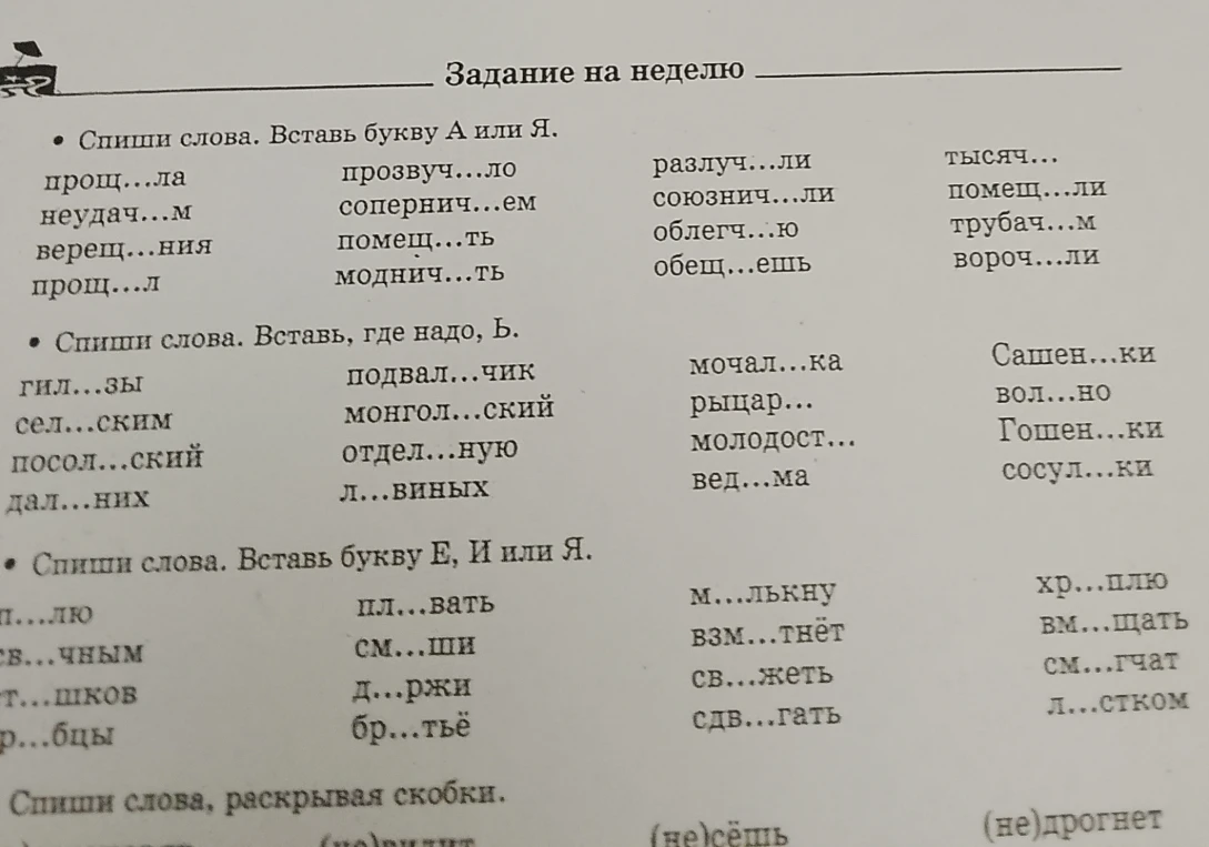 Спиши слова. Вставь букву А или Я.