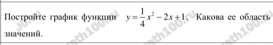 Постройте график функции y = 1/4 x^2 - 2x + 1. Какова ее область значений.