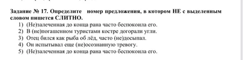 Задание № 17. Определите номер предложения, в котором НЕ с выделенным словом пишется СЛИТНО.
