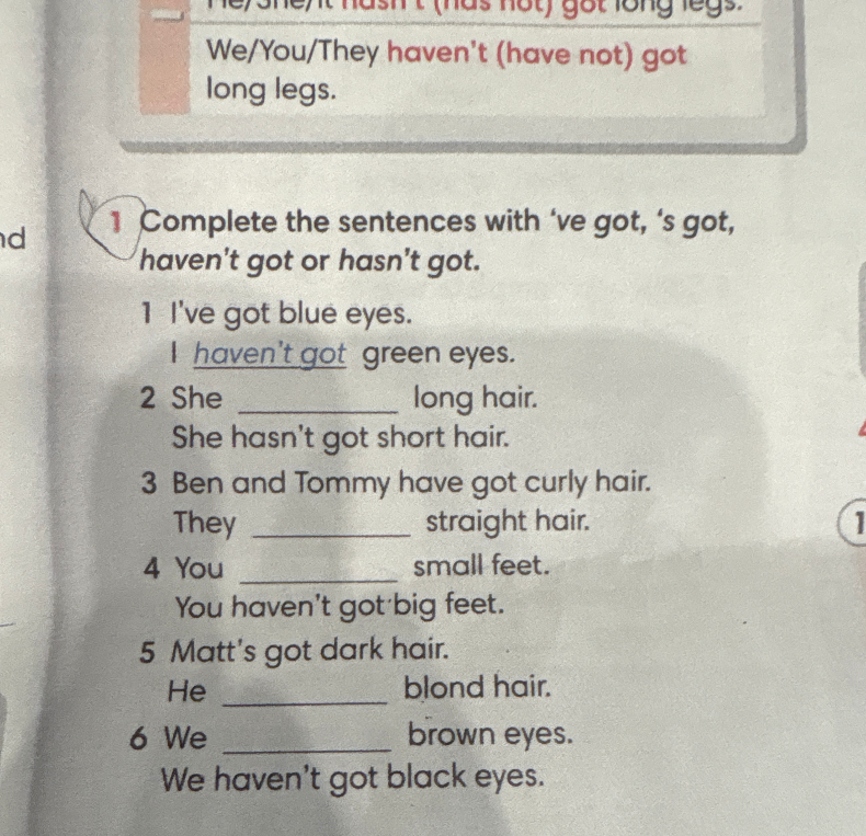 Complete the sentences with ‘ve got, ‘s got, haven’t got or hasn’t got.