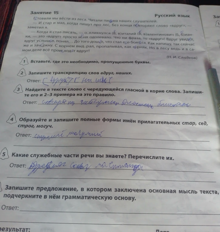 Допущение: Восстановлены пропущенные буквы в тексте и исправлены ошибки в написании заданий ученика.