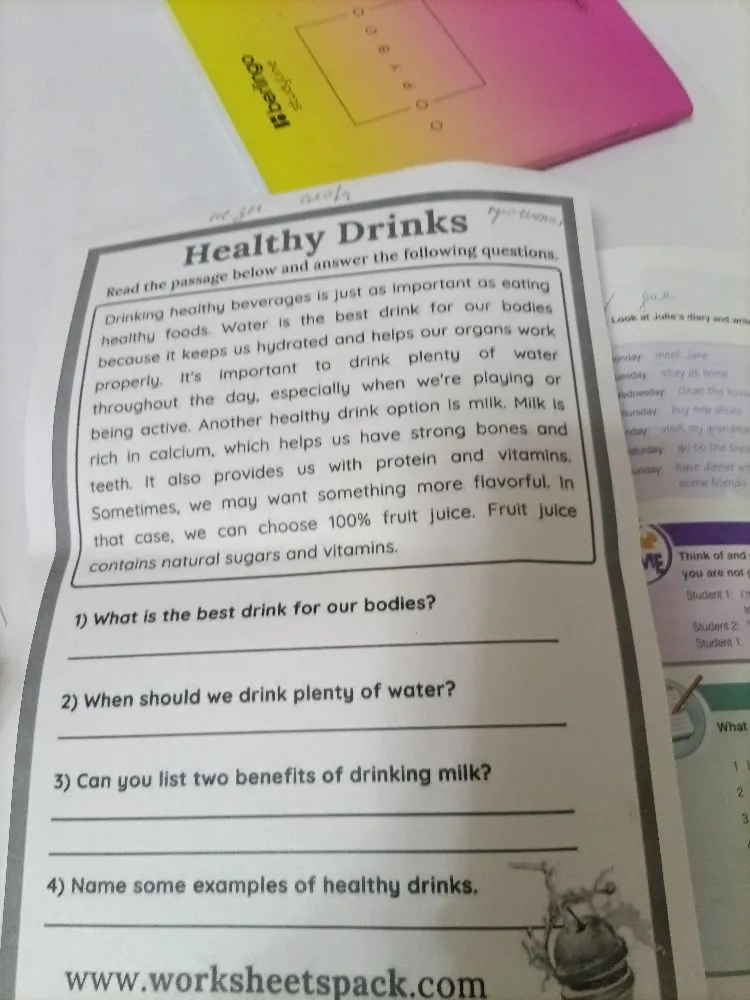 Healthy Drinks. Read the passage below and answer the following questions.