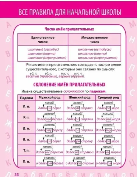 Правила изменения имён прилагательных по числам и падежам.