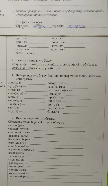 1. Запиши проверочные слова. Выдели орфограмму: выдели корень и подчеркни парную согласную.