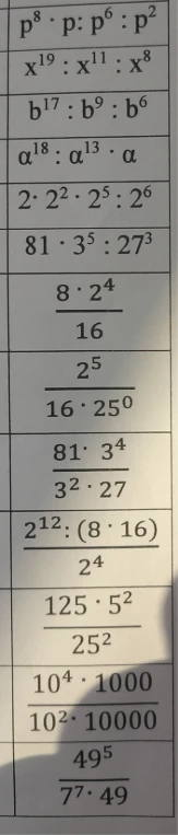 p^8 \cdot p: p^6 : p^2