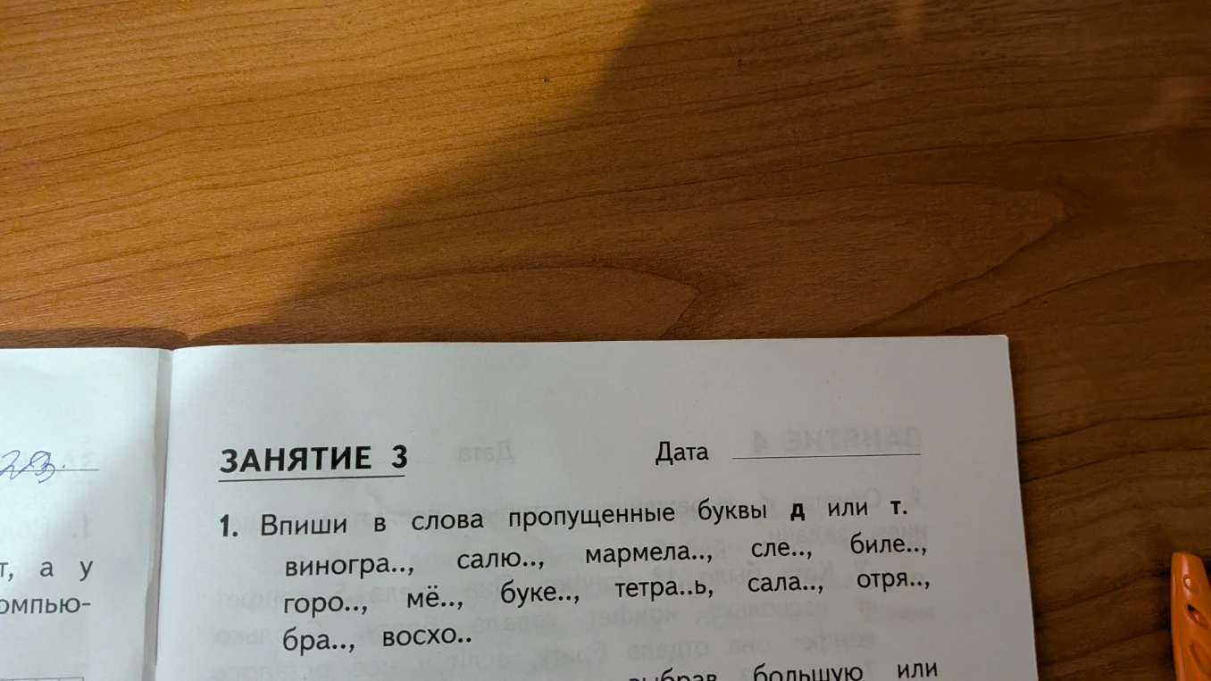 Впиши в слова пропущенные буквы д или т.